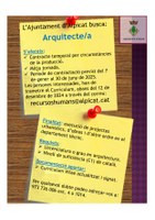 Oferta de feina de l’Ajuntament per a un/a arquitecte/a per a execució de projectes